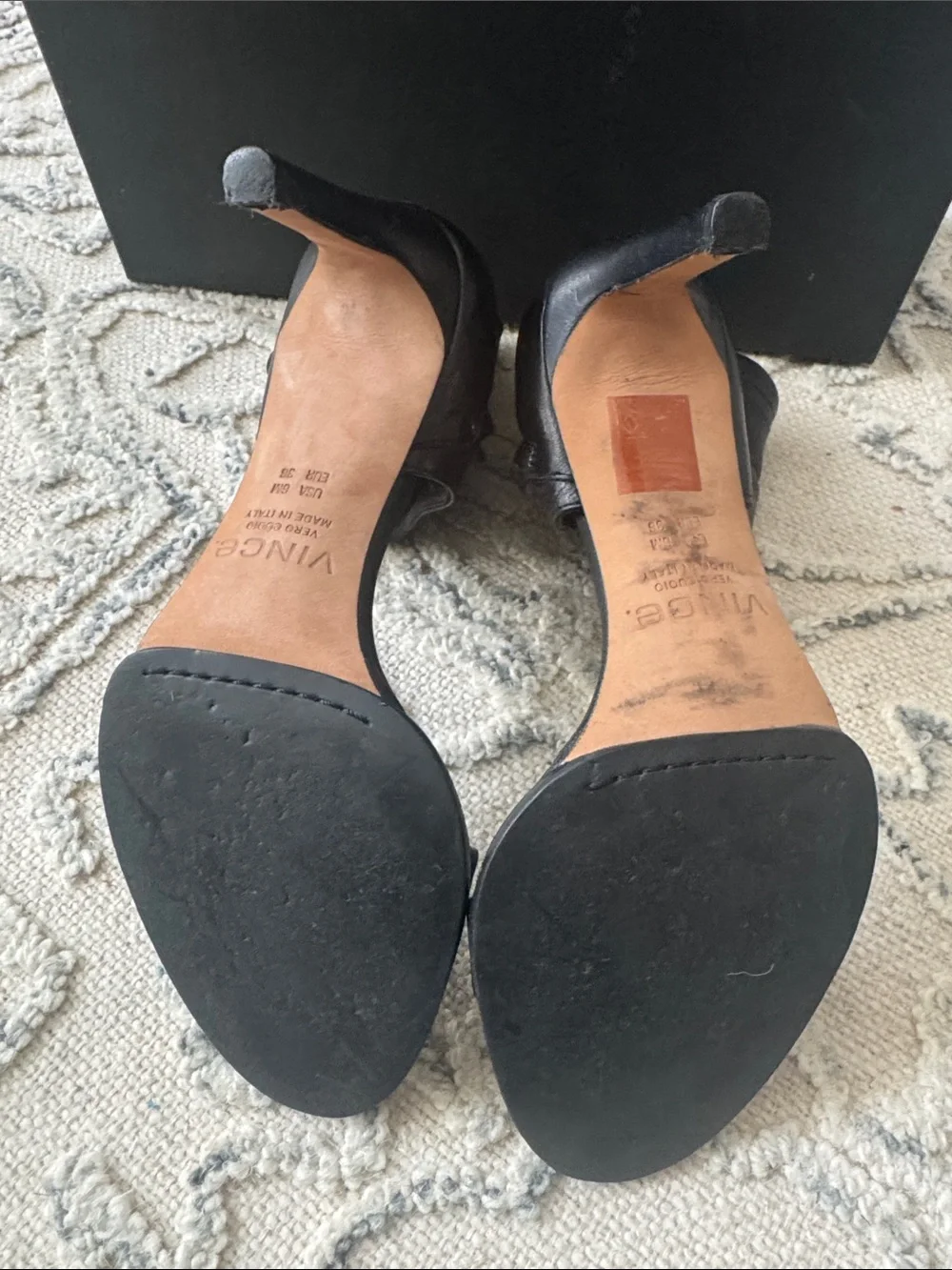 Vince Black Leather Zip-Ankle Open-Toe Heels